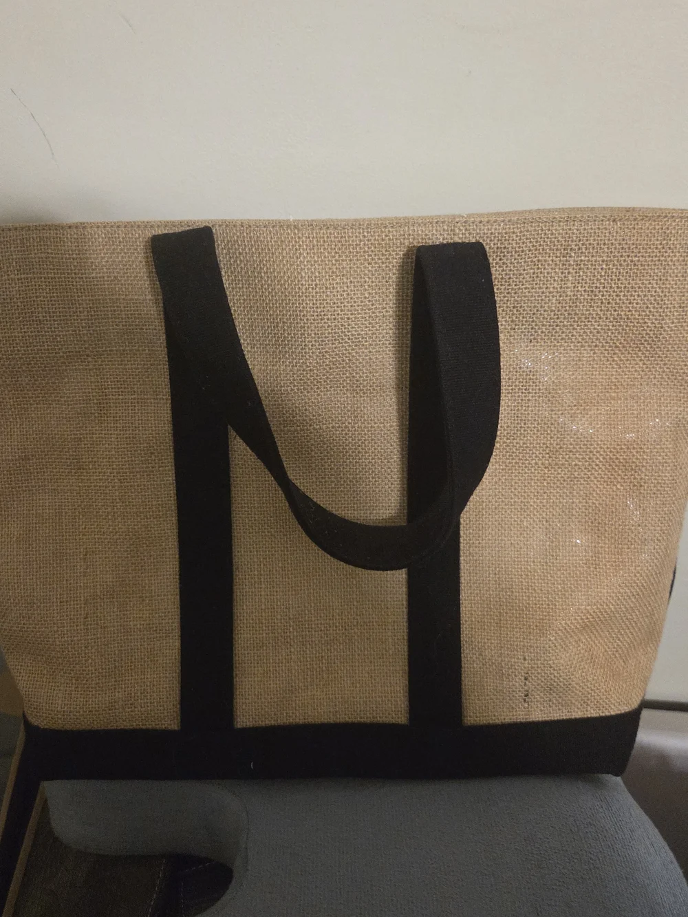 Ralph Lauren Canvas Tote Bag with Polo Player Embroidery - Black and Natural